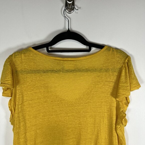 Rachel Zoe Shirt Women's Sz 1X Yellow Flutter Sleeve 100% Linen Casual Adult Top - Picture 7 of 9